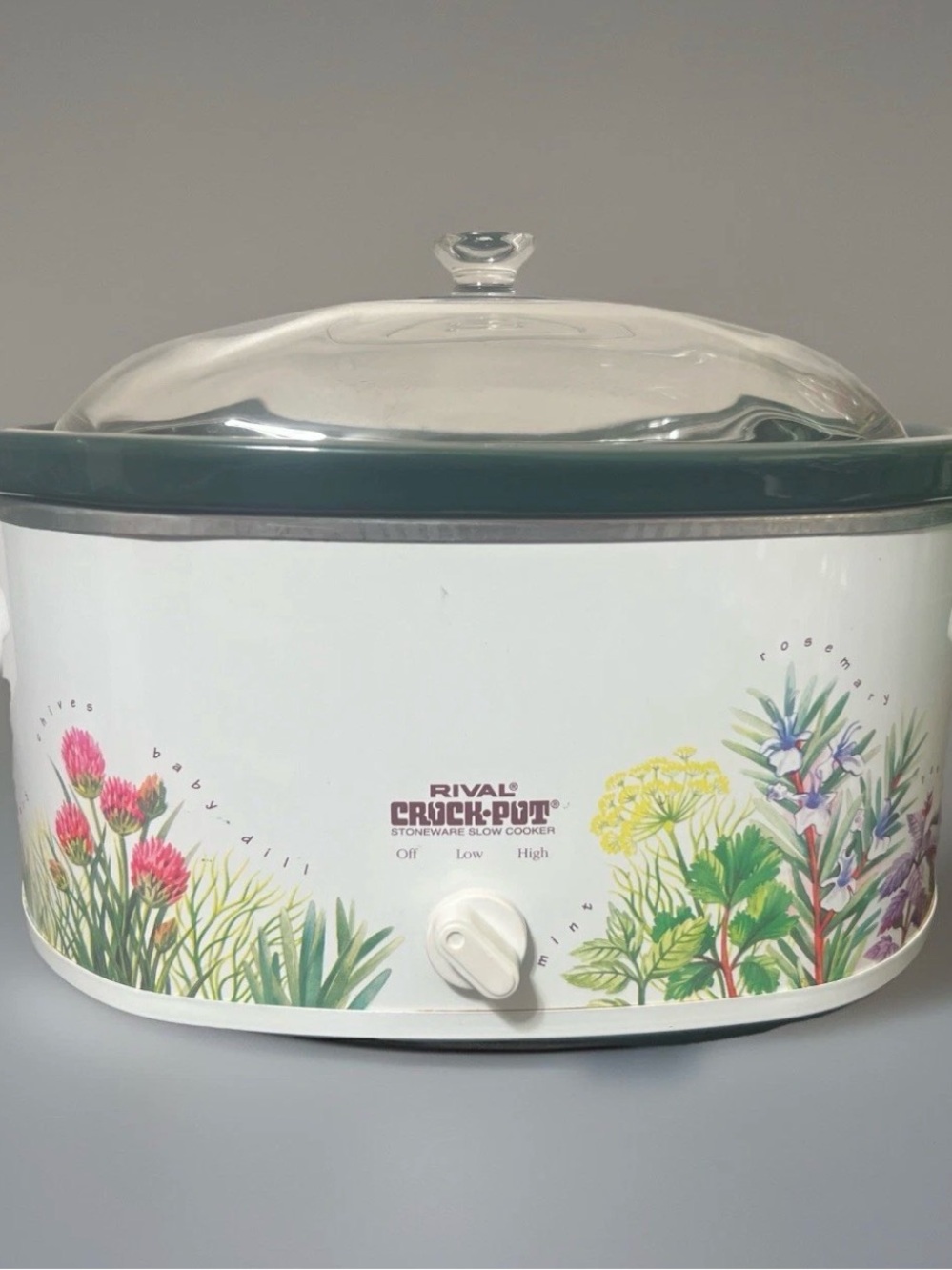 Vintage Rival Crock Pot 3755 Slow Cooker 5.5 Qt Oval Herb Garden Stoneware
